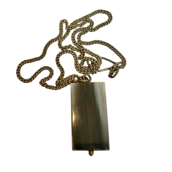 Vintage Unique Horn Pendant Necklace Gold-tone Brass Artisian Minimalist - Picture 3 of 8